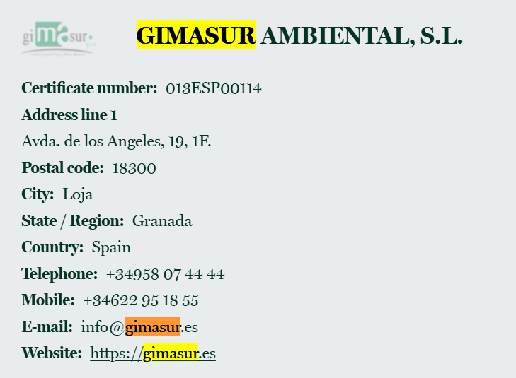 Certificados de Calidad: ISO 9001,14001,14064, 45001 y EN 16636, entre otros 9 Gimasur CEPA